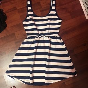 Forever 21 White and Navy Blue Stripe Skater Dress